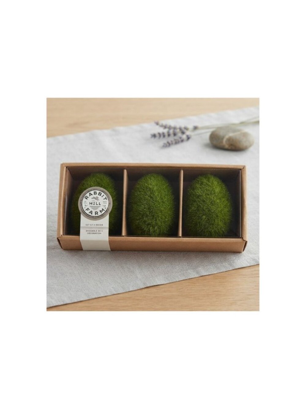 NIB SET 3 RABBIT HILL FARM FAUX GREEN GRASS/MOSS EASTER EGGS
